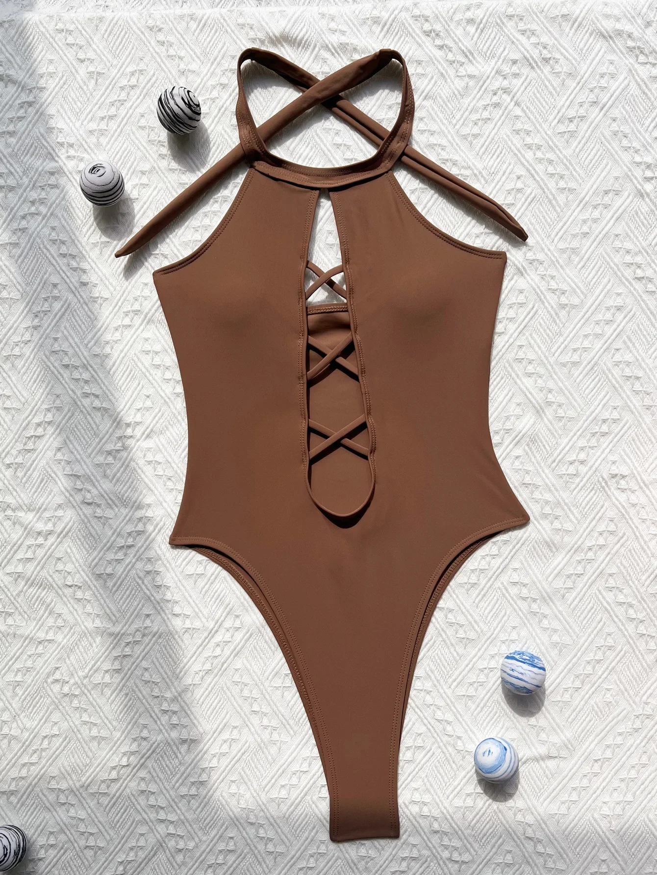 

Сексуальный купальник с перекрестной передней частью, цельный однотонный галстук-бикини, стринги, купальники, боди, женские купальные костюмы-бикини, 7 цветов