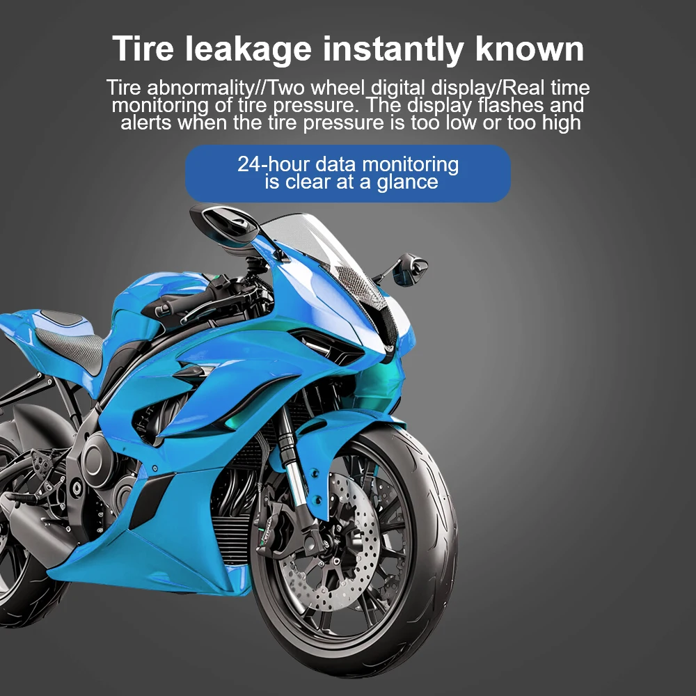 Motorcycle Tire Pressure Sensor Monitor System Wireless Auto Security Alarm TPMS External Sensors USB Charge High Precision