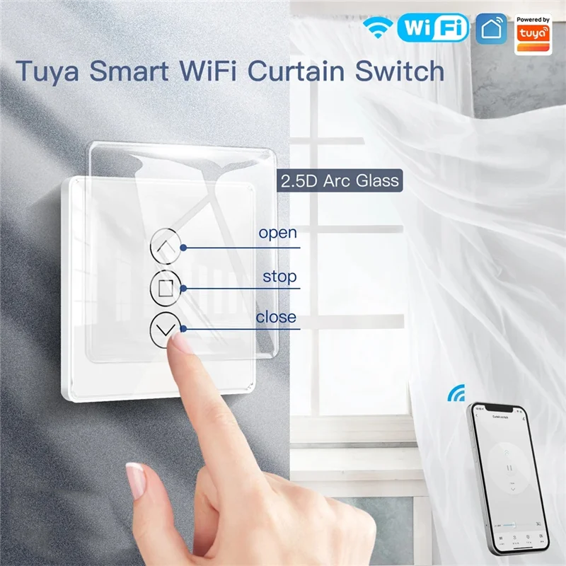 

ABVT-Tuya Wi-Fi RF433 2,5D дуговой переключатель, стеклянная сенсорная панель для рулонных жалюзи, переключатель умного приложения, беспроводной Alexa