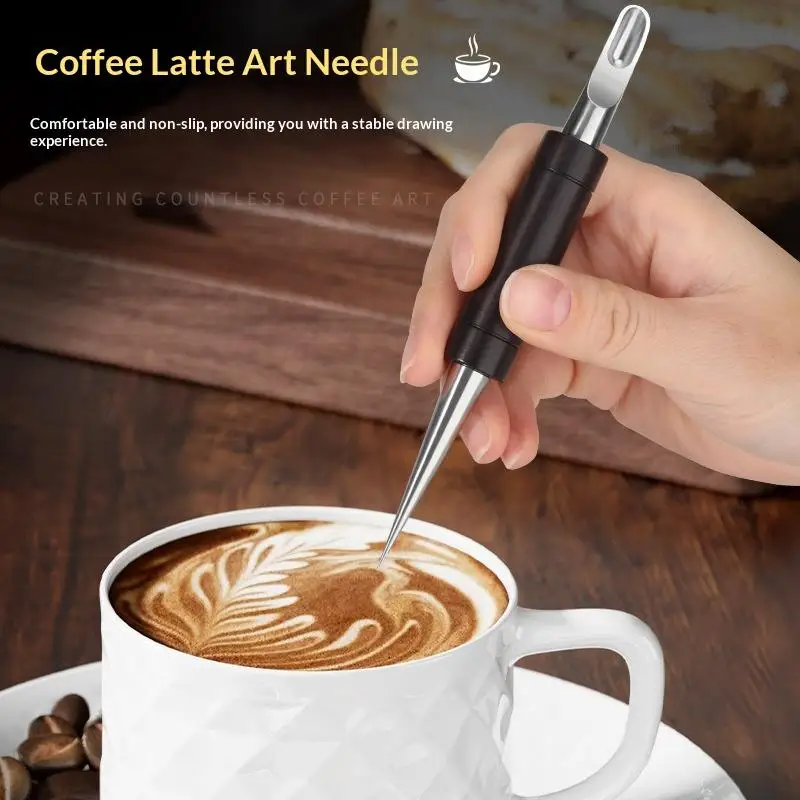 SearchPean Wooden Handle Coffee Art Needles Cappuccino Espresso Decorating Pull Flower Free Shipping