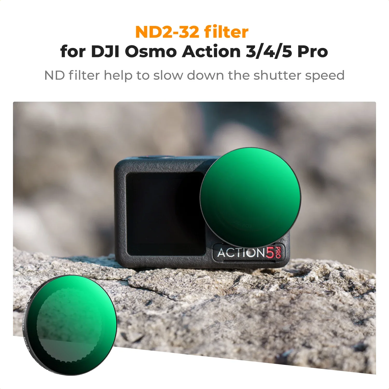 K&F CONCEPT Zmienny filtr ND8/ND32/ND2-32/ND32-512 do DJI Osmo Action 5 Pro 4 3, wielowarstwowe szkło neutralne do redukcji świa — zdjęcie produktu 2