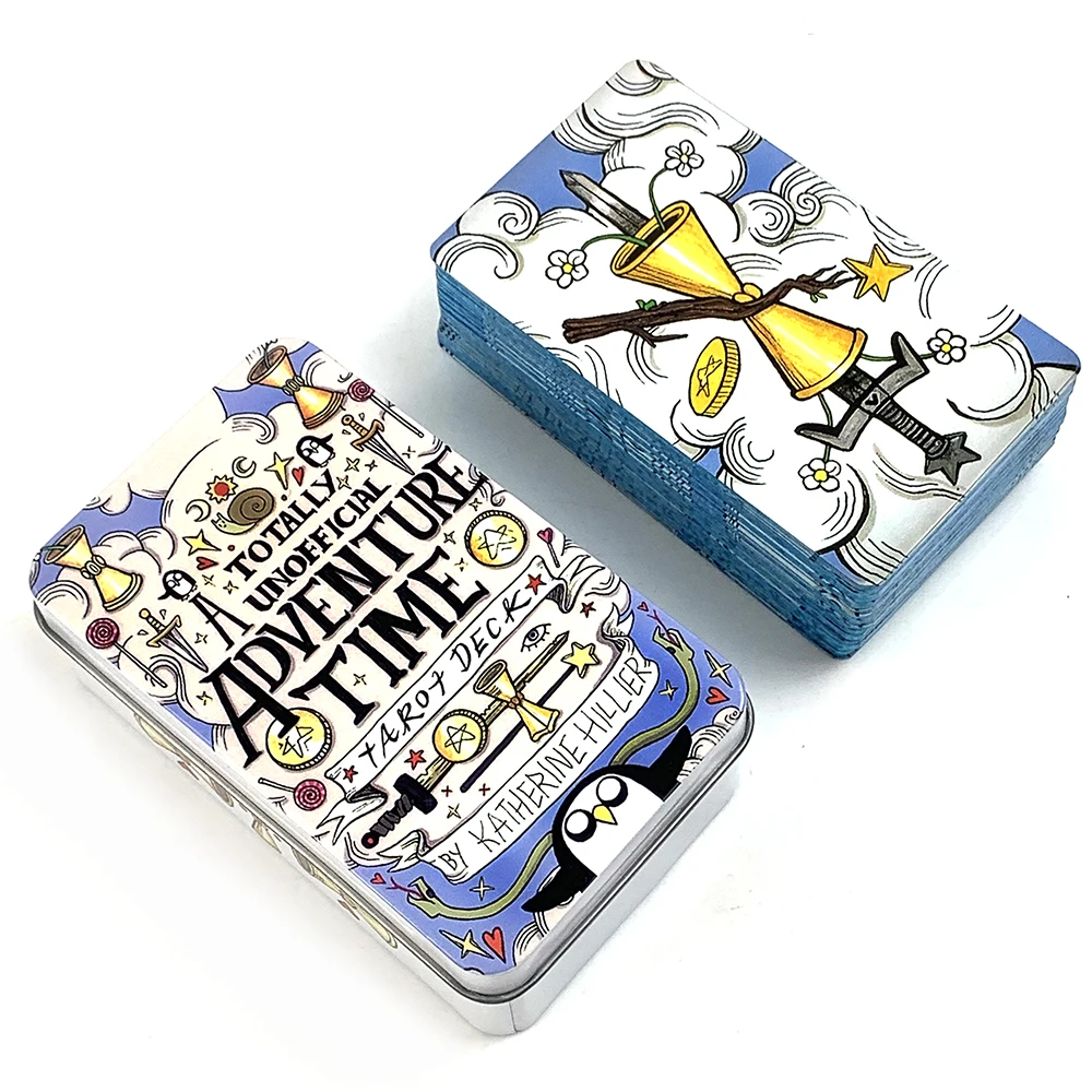 

Adventures Time Tarot 78pcs Cards in A Tin Metal Box Gold plated Edge Tarot Cards For Divination Tarot Deck Halloween Christmas