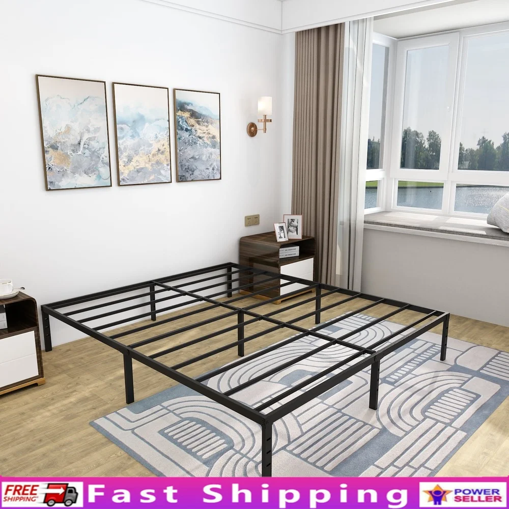 

Heavy Duty Metal Bed Frame Queen Size Platform Bed No Box Spring Required Sturdy Iron Construction Space Saving Design Easy