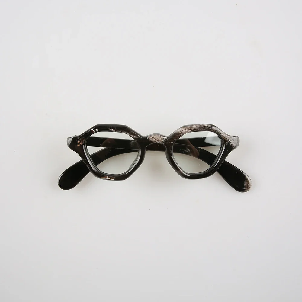 

Women's Man Glasses Frames Unique Polygon Stripes Vinatge Handmade Buffalo Horn Prescription Eyeglass Frames Lenses Eyewear