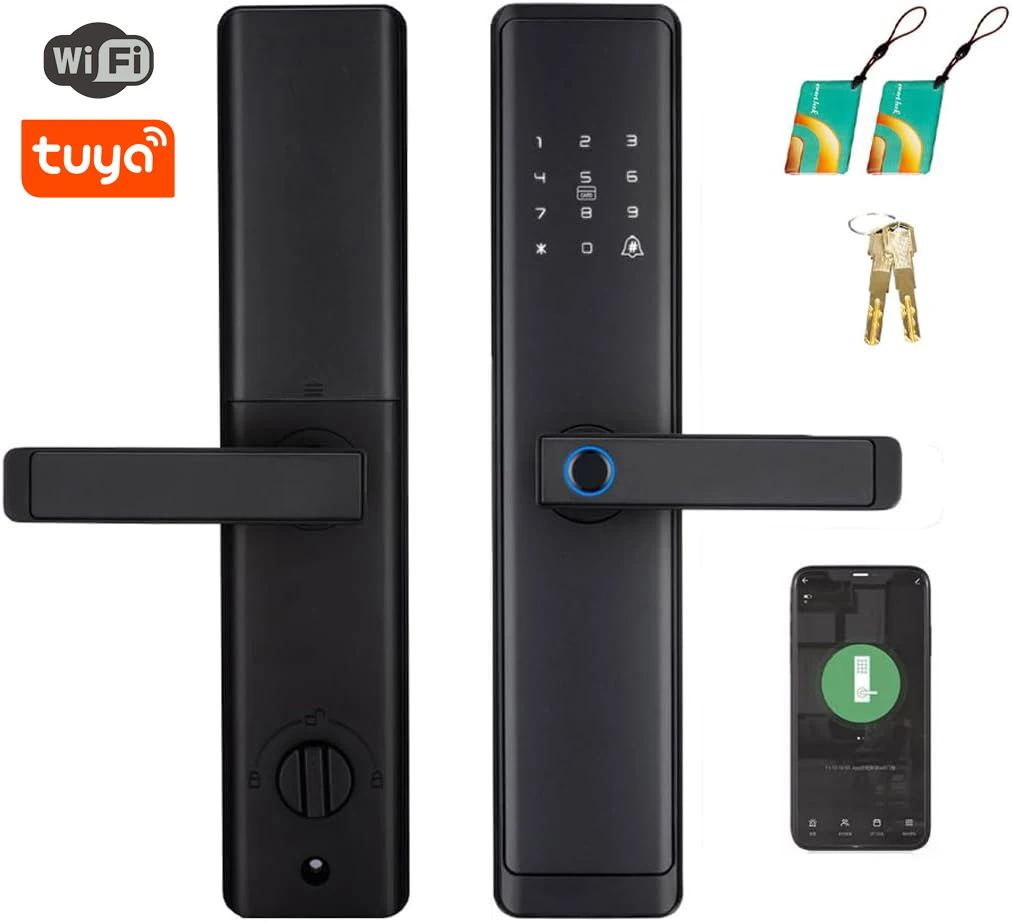 WiFi Smart Door Lock Tuya APP Keyless Entry Door Lock Door Lock with Handles and Alarm Anti-Peeping Password Auto Lock