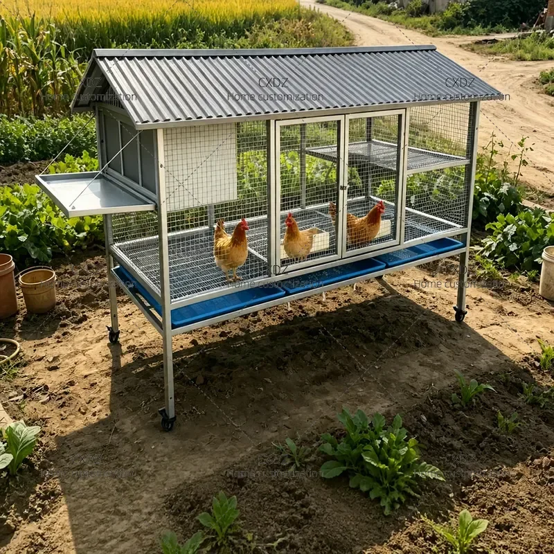 Galvanized Chicken Cage Outdoor Rainproof Extra Large Poultry Coop for Farm Backyard Hen House Shed Durable Metal Enclosure