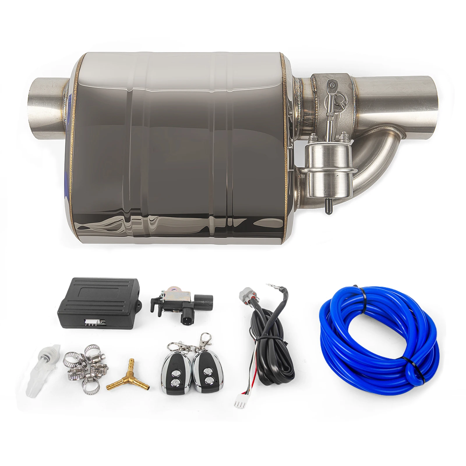 2/2.5/3 بوصة كاتم صوت العادم العالمي من الفولاذ المقاوم للصدأ مدخل واحد منفذ واحد كاتم صوت مفرغ مضخة انقطاع صمام التحكم مجموعات #1