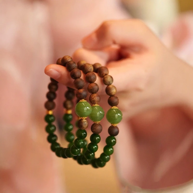 

Chinese Style Natural White Qinan Agarwood Jade Pulp Classical Women's Bracelet Retro Jewelry