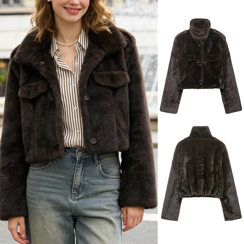 

Women Faux Fur Coat 2025 New Winter Fashion Long-Sleeve Coat for Women Casual Chic Ladies Coat