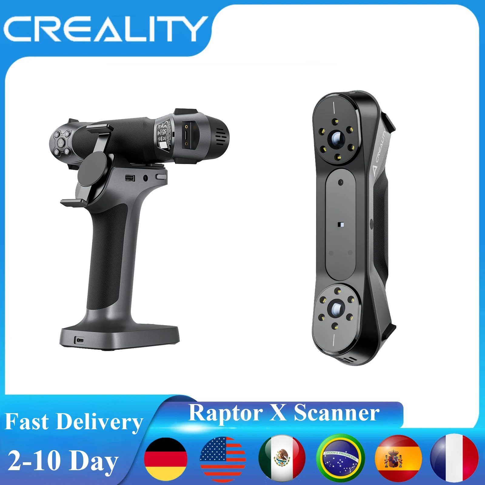 Creality 3D Scanner CR-Scan Raptor Handheld Scan 0.02 Mm Accuracy 60fps Scanning Speed Hybrid Blue Laser & NIR Raptor X Scanner