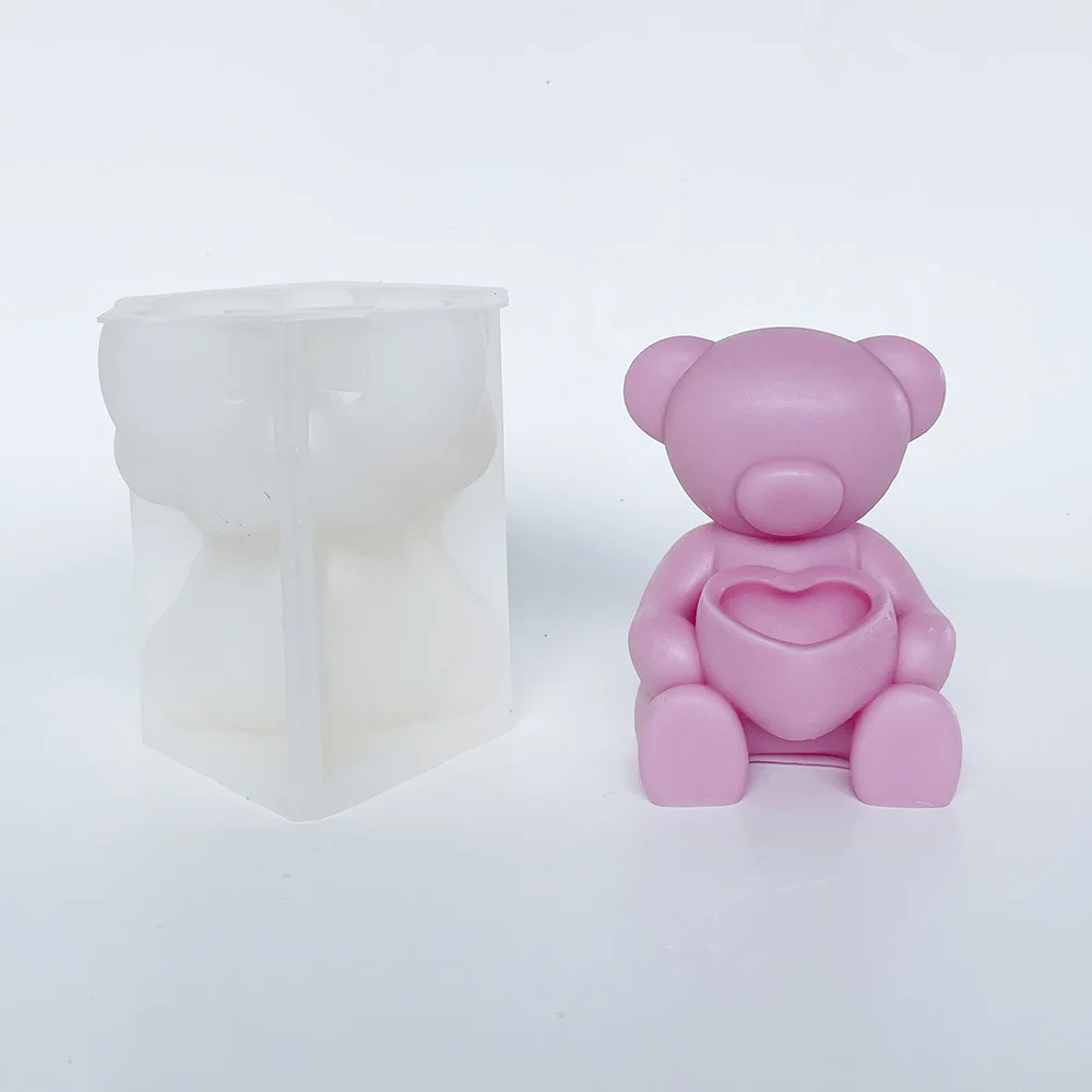 3D Bär Blume Umarmung und Liebe Kerze Silikon Formen, DIY Niedlichen Tier Gips Harz Handwerk Zement Formen, Seife-herstellung Werkzeuge