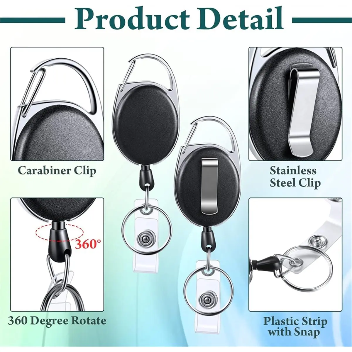 Eco-friendly 30 Retractable Holder Reel with Belt Clip Keyring and 30 Waterproof Vertical PC ID Card Holders for School Work