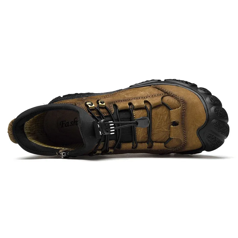 Genuine Leather Winter Boots Men Waterproof Plush Warm Snow Ankle Boots Outdoor Non-slip Hiking Men's Shoes Four Seasons