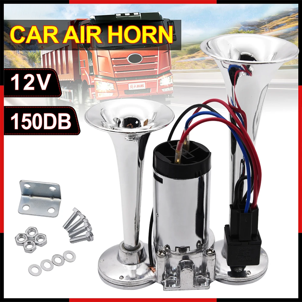 12V 600db Dual Horn Super Loud Electric Car Air Horn Car Electric Air Horn Suitable For Cars, Boats Trucks Speaker