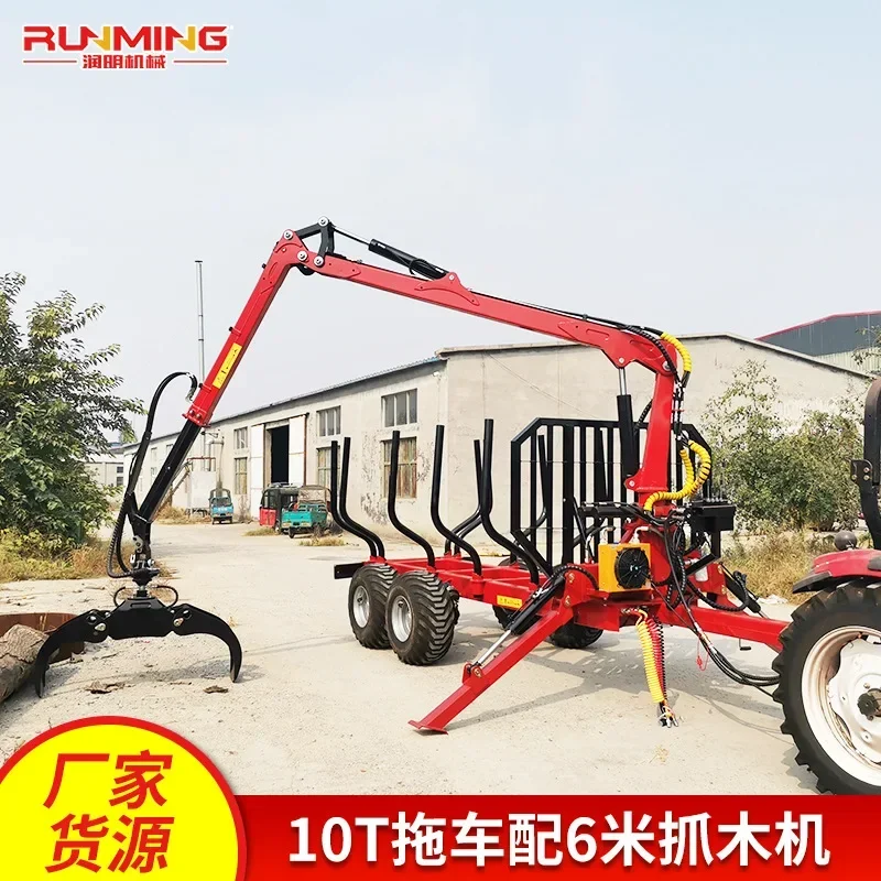 Shandong wholesale 10T trailer with 6 meters wood grabbing machine rotary agriculture forestry bamboo sugarcane wood truck grabb
