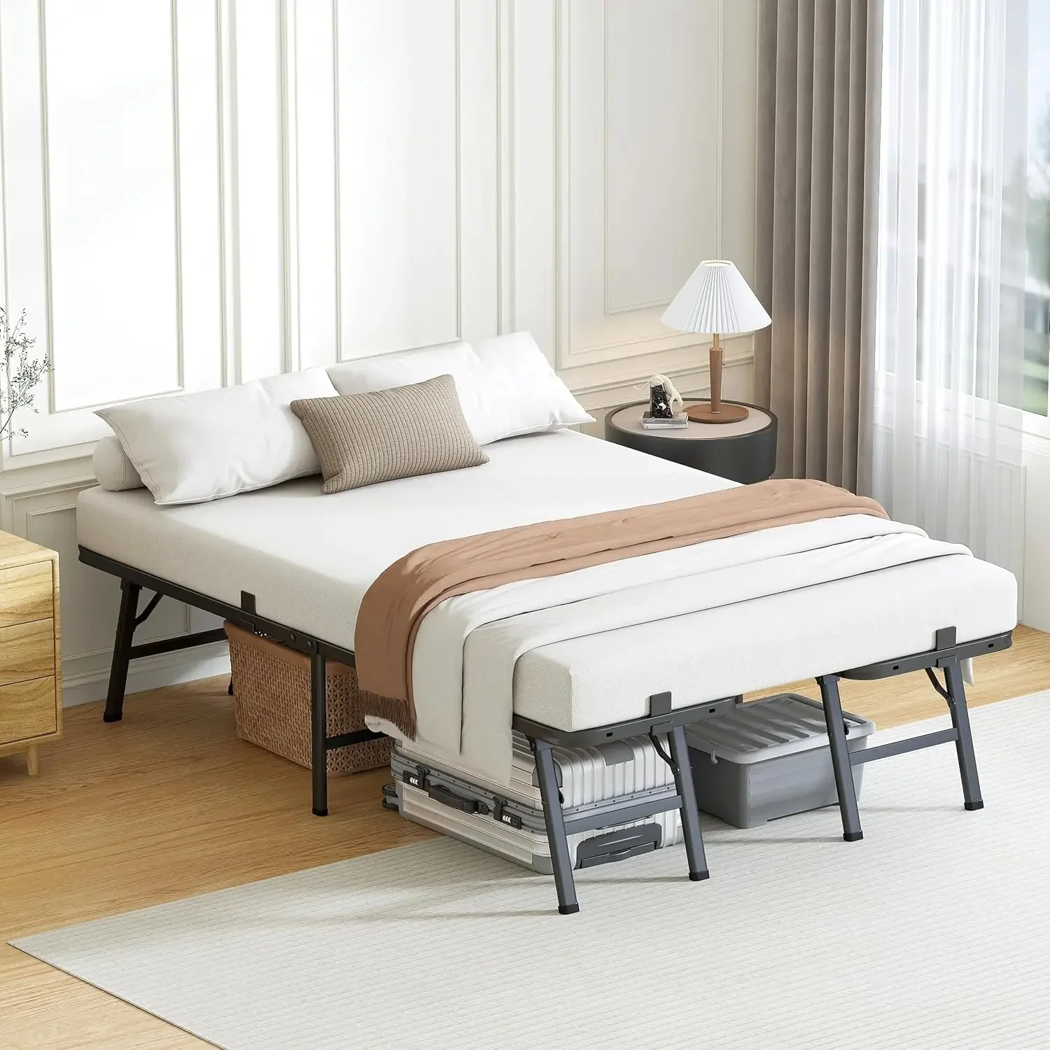 18 بوصة إطار سرير معدني كامل إطار سرير قابل للطي أداة خالية التجميع فراش الأساس لا صندوق الربيع اللازمة منصة 2500lbs Heav #4