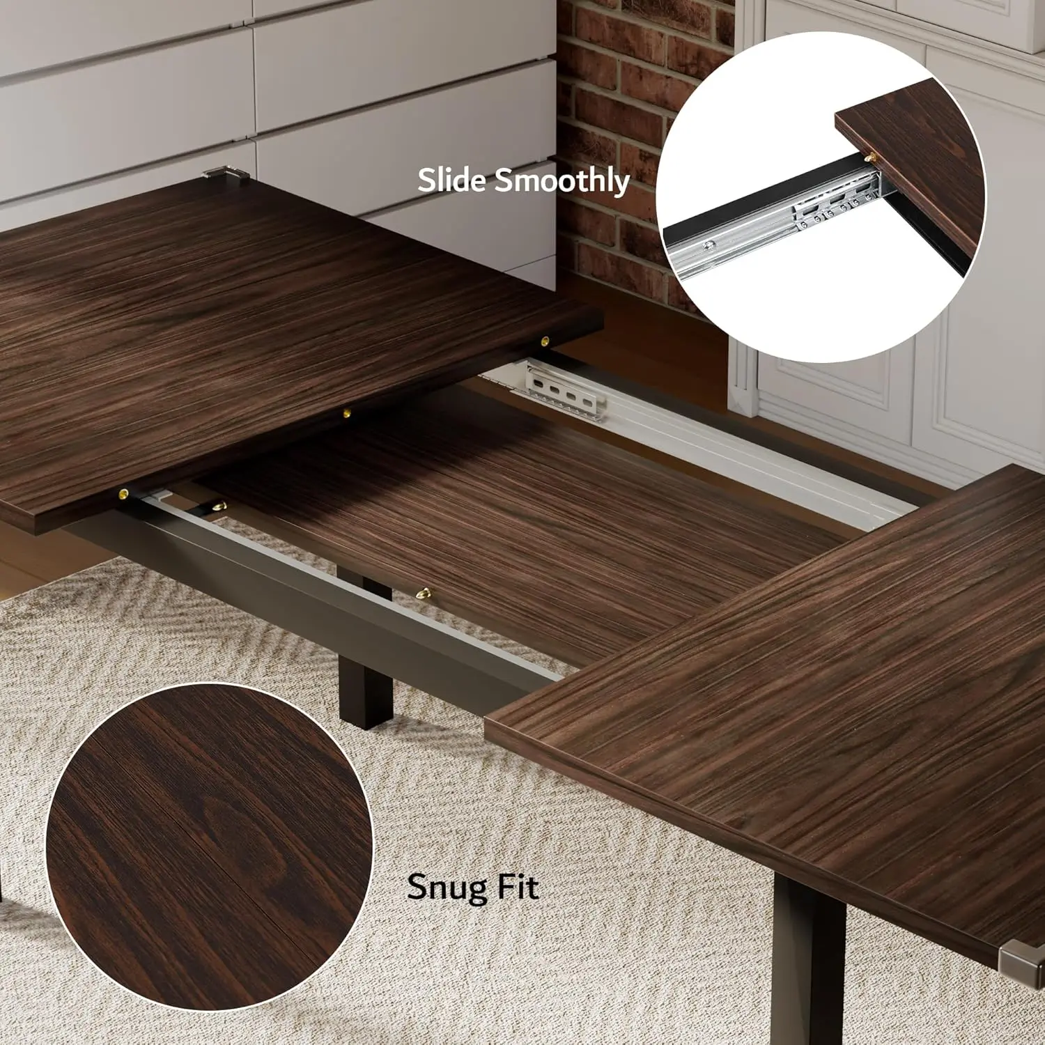 Juego de mesa y sillas de comedor para cocina, Set de mesa extensible con tablero de MDF, Espresso, 4-6, 63 pulgadas, 7 piezas