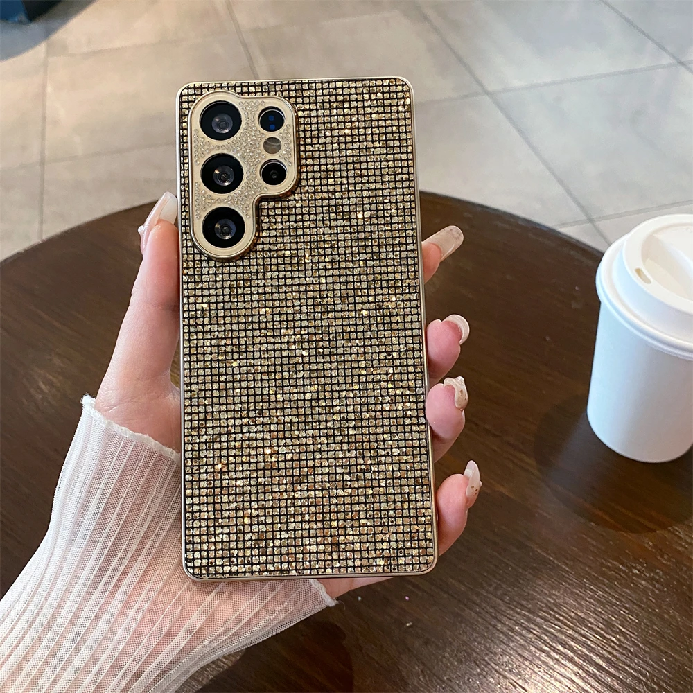 Luxus Bling Full Shinny Diamond Bracket Hülle für Samsung Galaxy S25 S24 S23 Ultra Plus Edge A07 A17 A14 A15 A24 Glitzer Cover