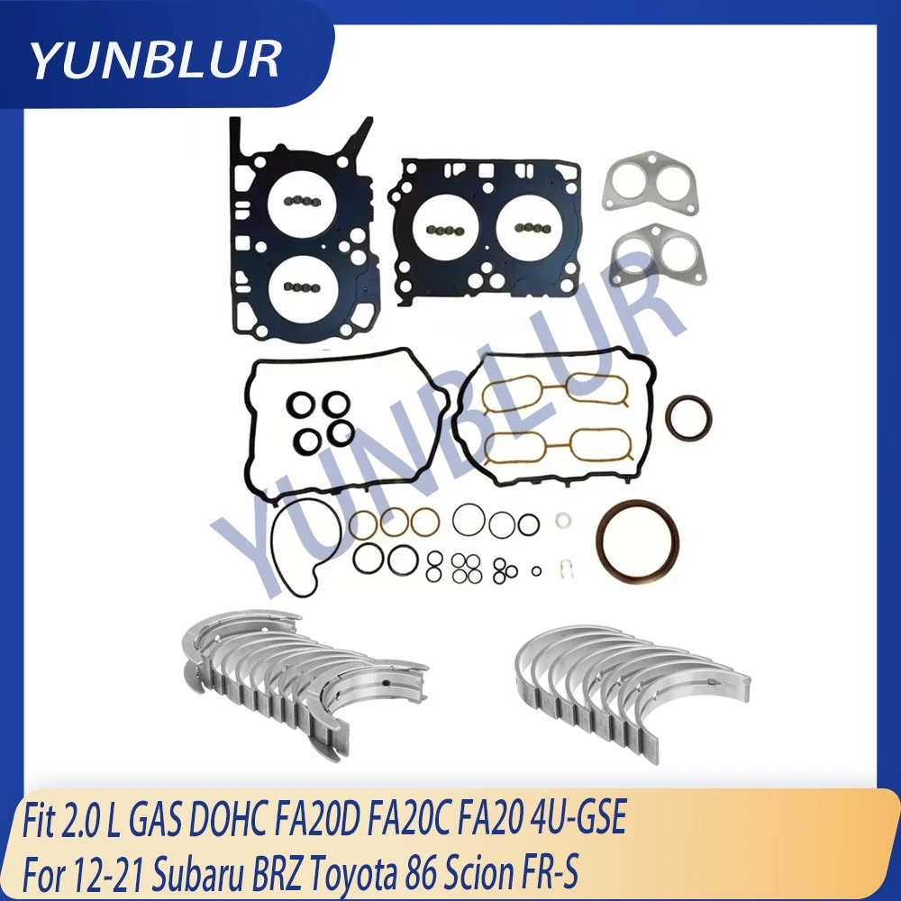 Full Gasket Set & STD 0.25 0.5 Bearing Kit Fit 2.0 L GAS DOHC FA20D FA20C FA20 4U-GSE For 12-21 Subaru BRZ Toyota 86 Scion FR-S