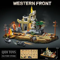 WW2 Western Front City Campaign Scene Building Block Military Weapons Tank Armored Vehicle Tricycle Model Toys Kids Gift 1145PCS