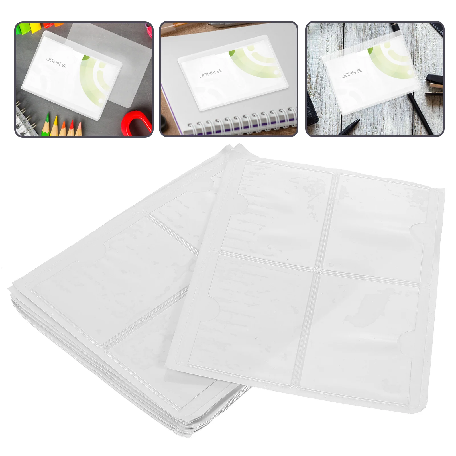 

100Pcs Self Adhesive Card Holder PVC Card Sleeve for Office Planner Label Storage Organizer Clear Pocket Sleeves