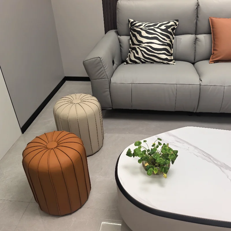 

Leather Stool vanity Stool Light Luxury Living Room Small Sofa Stools Solid Wood Creative Sitting Ottomans Coffee Table Ottomans