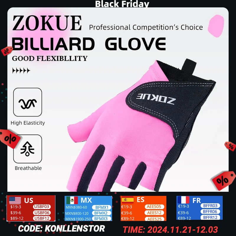 ZOKUE Pool Glove with Left Hand Medium High Quality Ballteck Carom Glove 3 Fingers Professional for Billiard Accessories