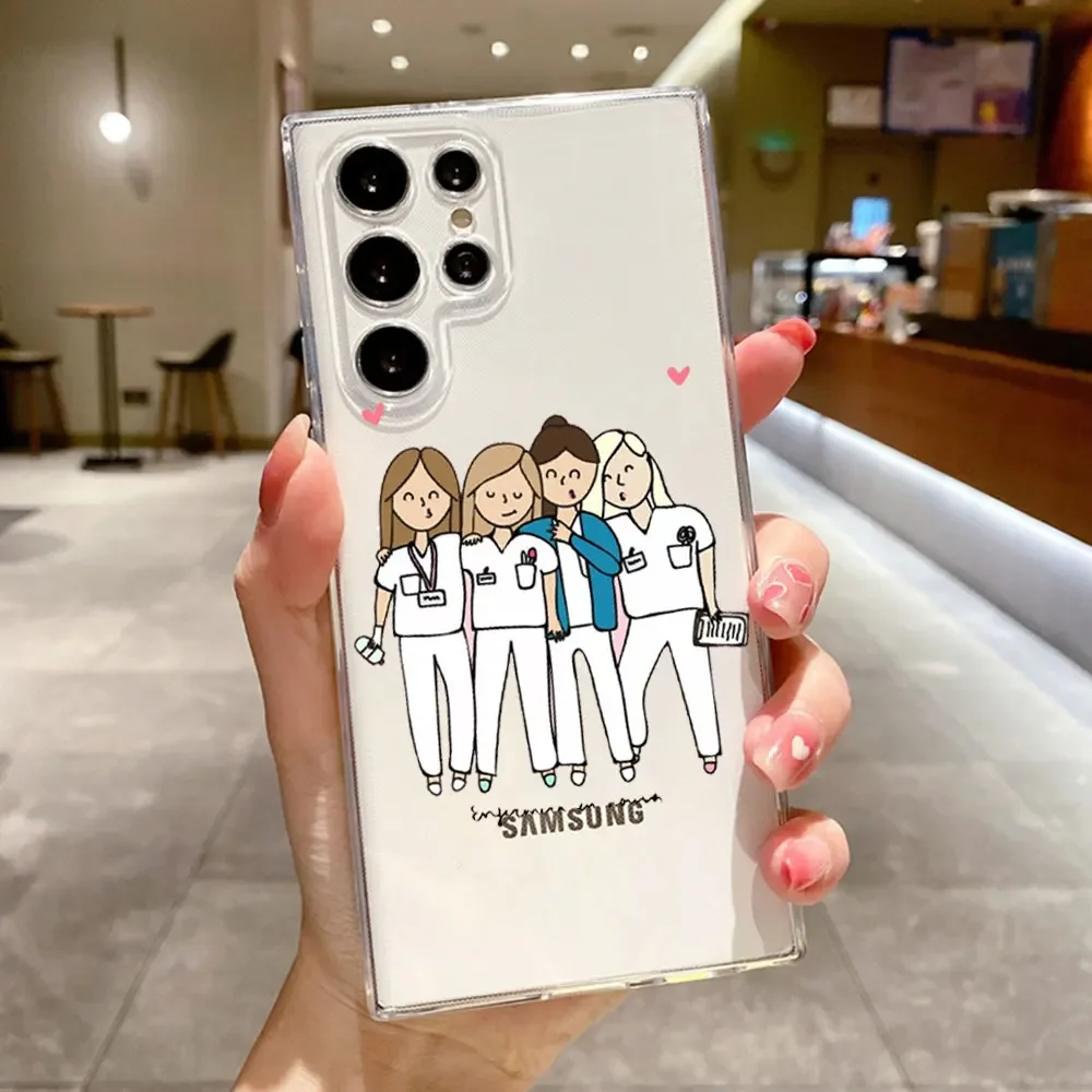 Cartoon Medicine Doctor Nurse Phone Case for Samsung Galaxy S24 S23 S22 S21 S20 Ultra Plus FE Transparent Soft TPU Covers Fundas