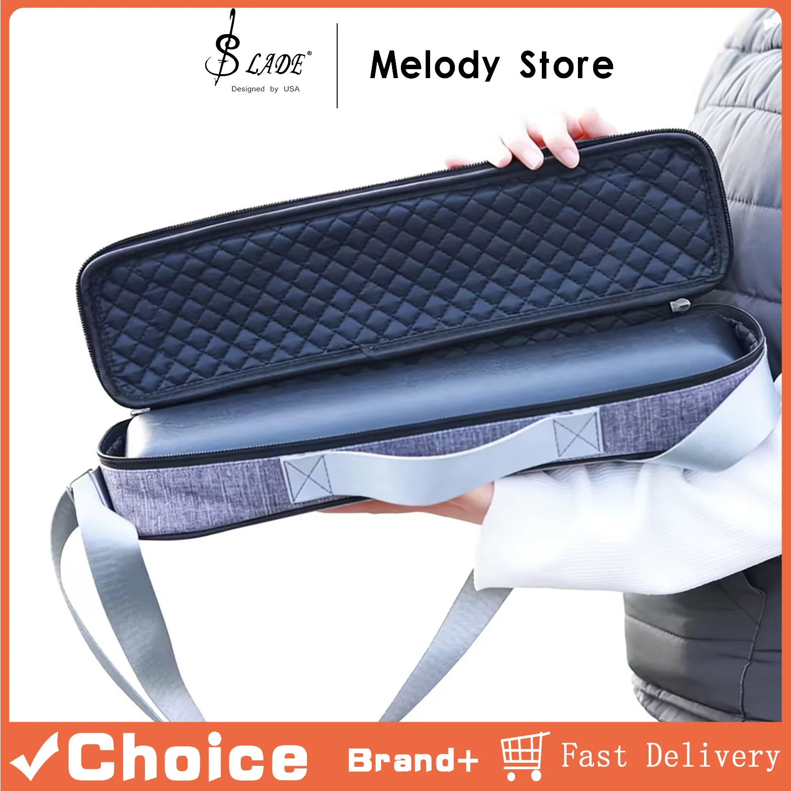 

SLDAE 16 Hole Flute Storage Box Case Set Portable Grey Leather Box With Oxford Cloth Shoulder Bag Woodwind Instrument Accessory