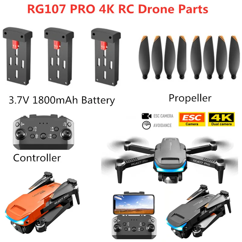 RG107 Pro Optical Flow Dual Camera FPV RC Drone Quadcopter Spare Parts Accessories 3.7V 1800mAh Battery/Propeller/Controller/USB