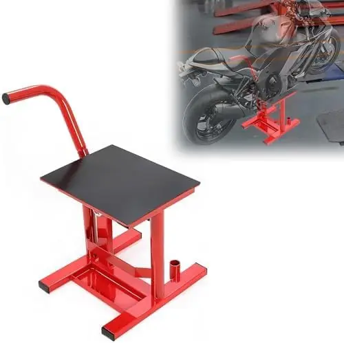 

Подставка для мотоцикла, емкость 330 фунтов, подставка для подъема велосипеда, регулируемая высота, подъемный стол, стальной, с порошковым покрытием, красный