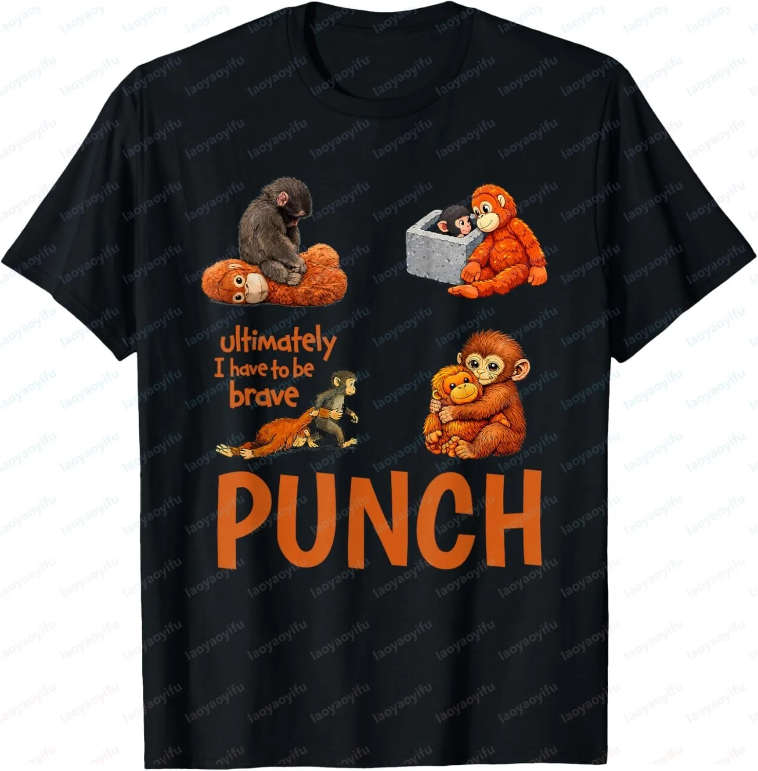 Baby Monkey Hole-Punched Gift T-Shirts for Men and Women, Short Sleeve Round Neck Loose-Fitting Casual Shirts