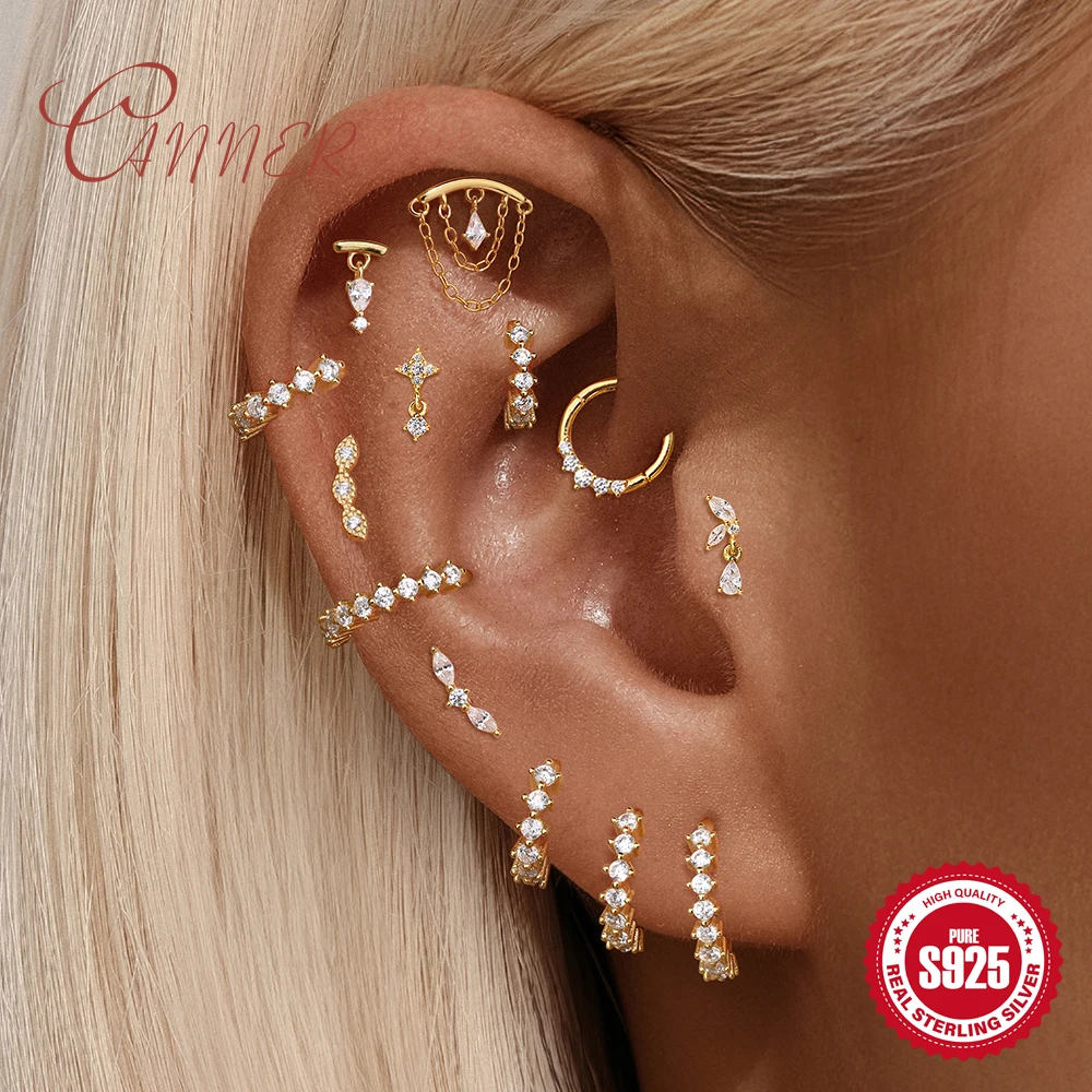 

Canner 925 Sterling Silver Tassel Chain/Star/horse eye Piercing Stud Earring Women 18K Gold 6/8/10 Circle Earring Jewelry Gift