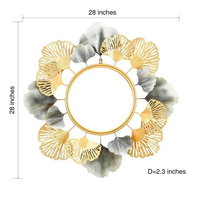 Modern luxury metal flower wall mirror gold + gray 28x28 modern home living room hanging multi-layer coating direct sales