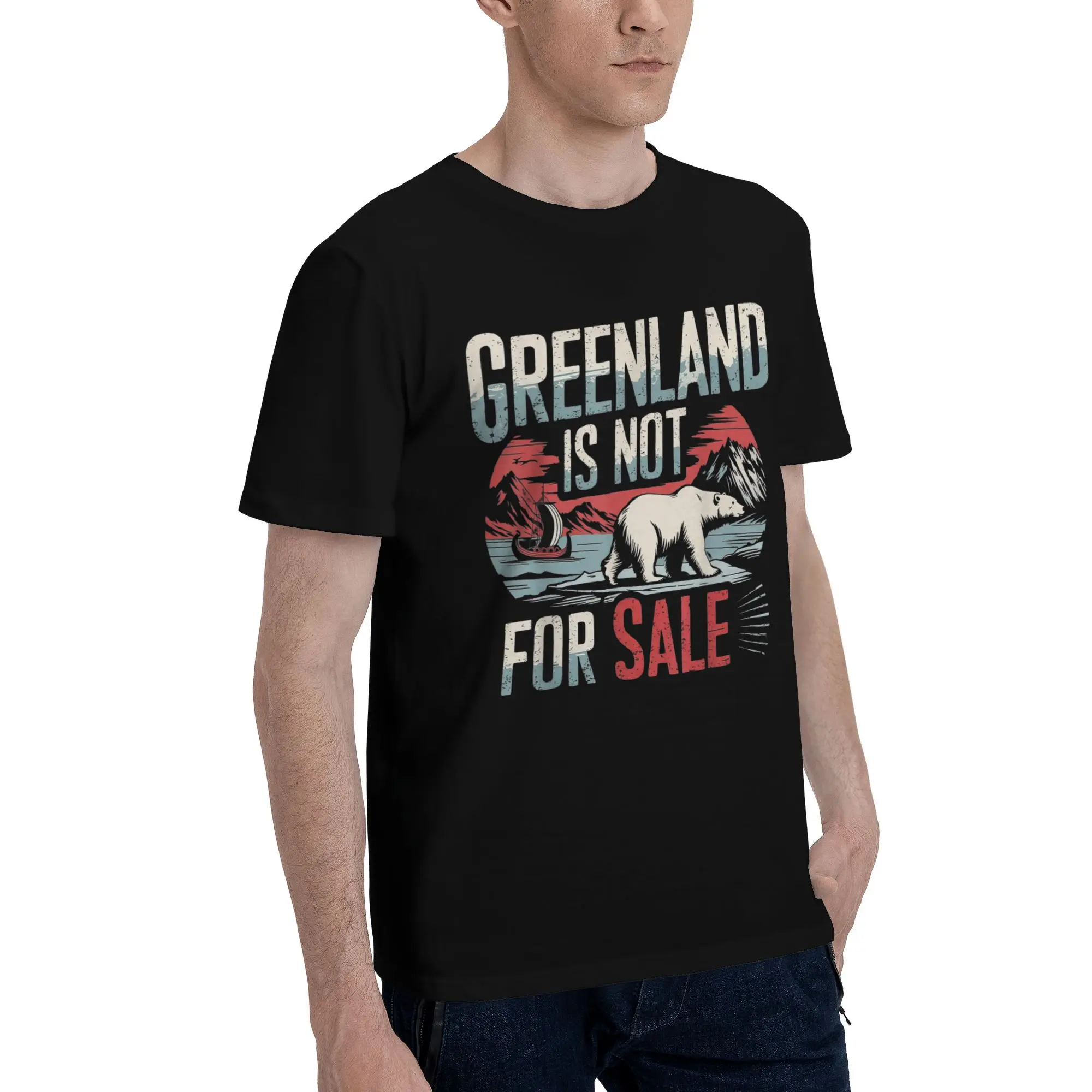 Greenland is Not for Sale Men's T Shirt  Amazing Tees Short Sleeve Crew Neck T-Shirts Pure Cotton Original Clothing
