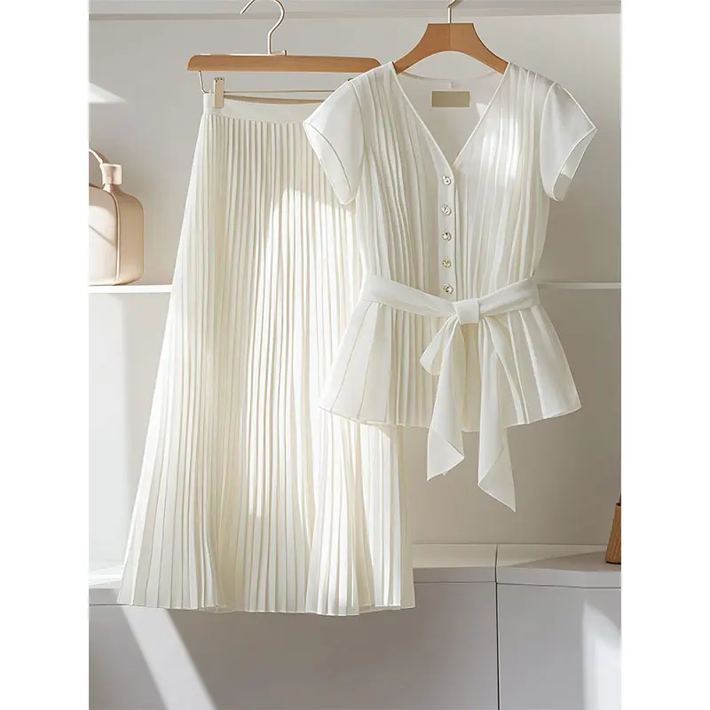 

Summer Fashion Sensation Women's New Style Small Fragrance Wind Chiffon Top Slimming Half-length Skirt Two-piece Set