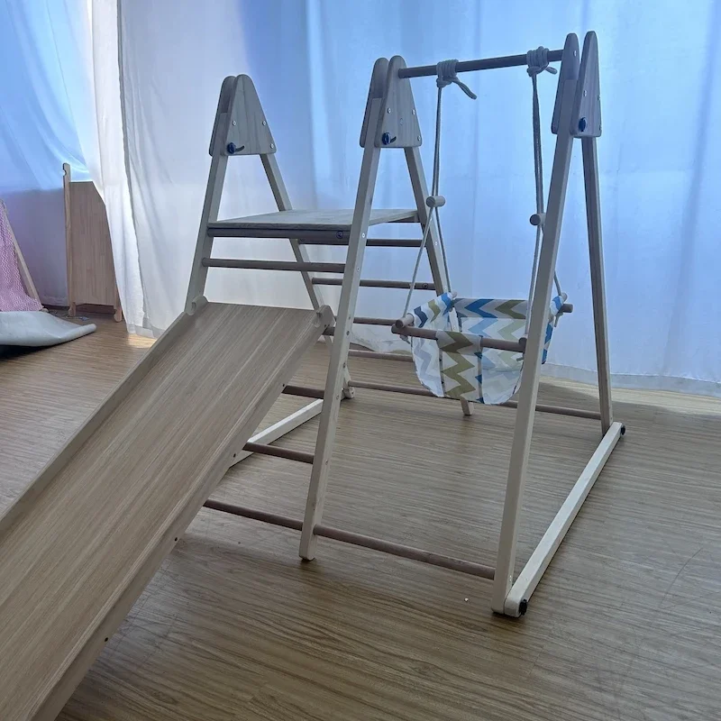 

Kids 4-In-1 Climbing Toy Set Indoor Playground Climbing Play Gym Wooden Indoors Climbing Frames With Slide & Swing For 3-8 Years