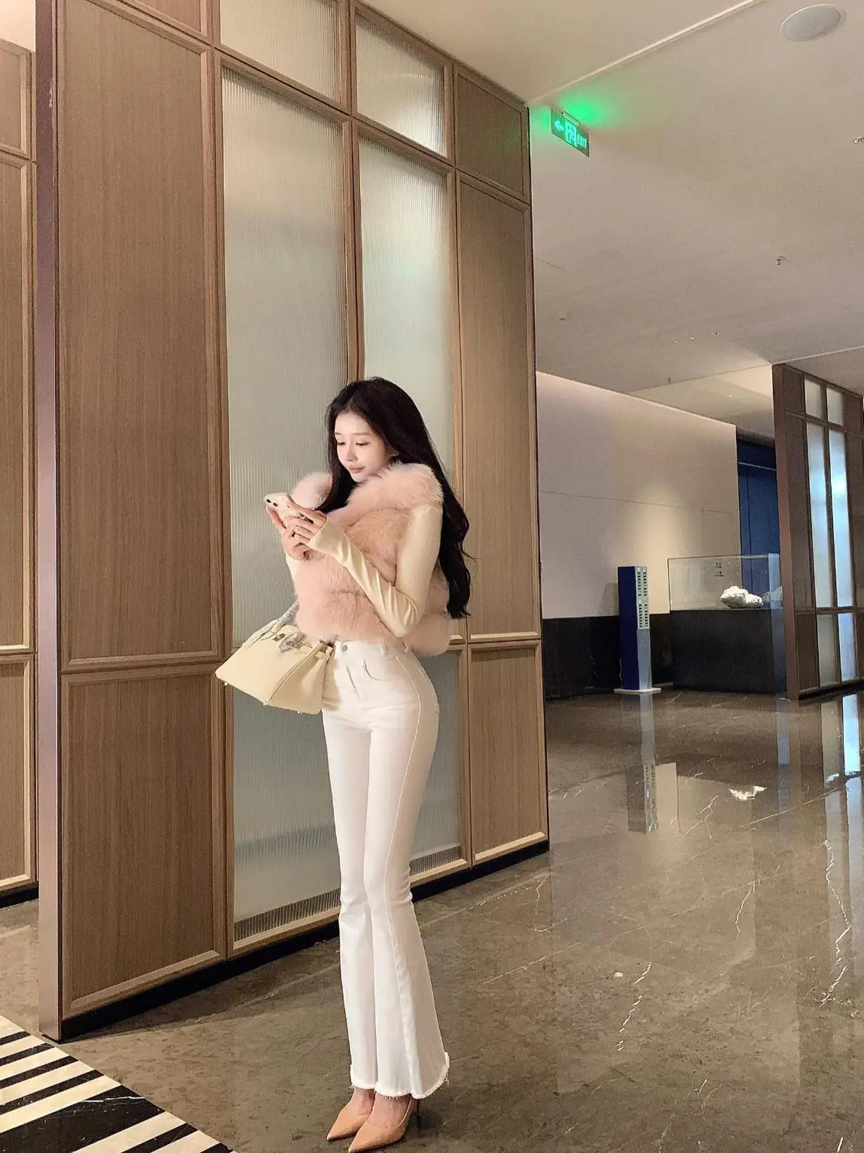 

White High Waist One Button Denim Jeans Elastic Slim Fit Faionable Bell Bot Long Pants Spring Autumn Cotton Stretch Denim