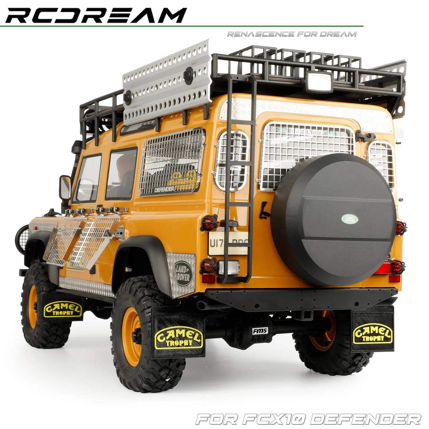 RCDream 3D Printed Soft Mud Flaps Mudguard / Exhaust pipe Mufflers / Fule Tank for 1/10 FCX10 Camel Trophy Defender Upagrde Part