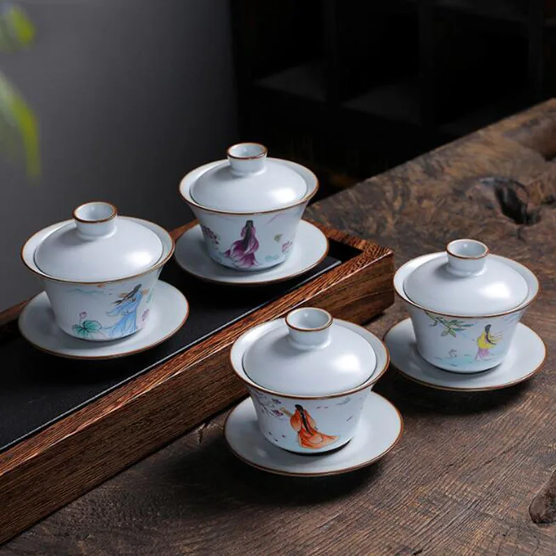 Ruyao Sancai Gaiwan Ancient Beauty Tea Tureen Kungfu Tea Bowl Infuser 150ml Kitchen Teaware Drinking Accessories