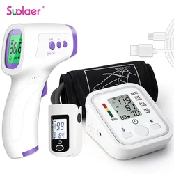 Arm Blood Pressure Monitor Sphygmomanometer Tonometer Tensiometer + Pulse Oximeter Finger Clip Pulse Monitor + Body Thermometers