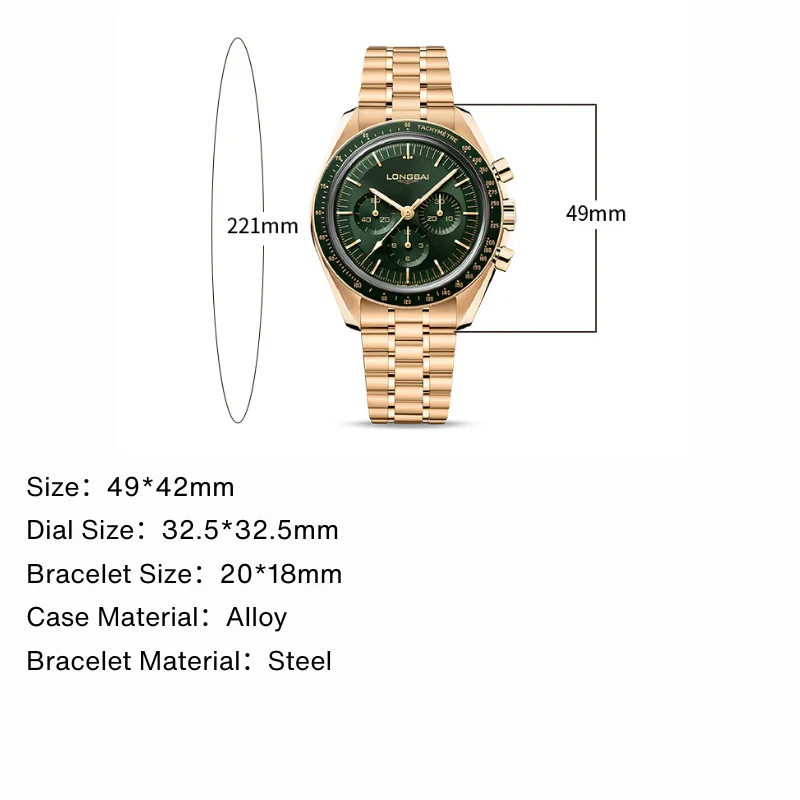 Quartz Watch for Man with Large Three Eye Dial Alloy Case and Stainless Steel Bracelet 30 Meter Waterproof