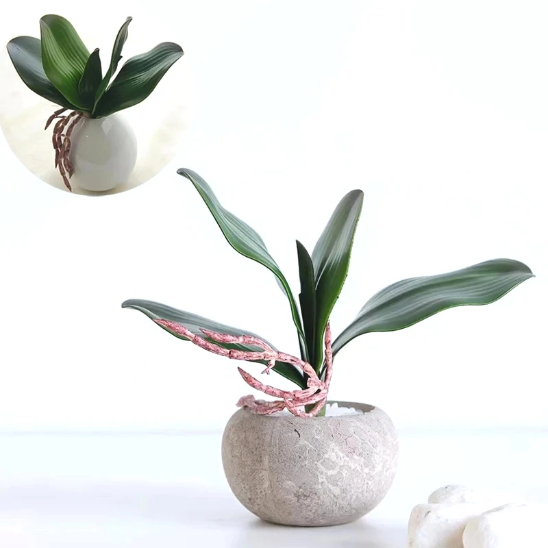 Зеленый лист, искусственное растение, украшение для рабочего стола, искусственный лист растения, гладкая текстура, 5 листьев фаленопсис, пластиковые листья