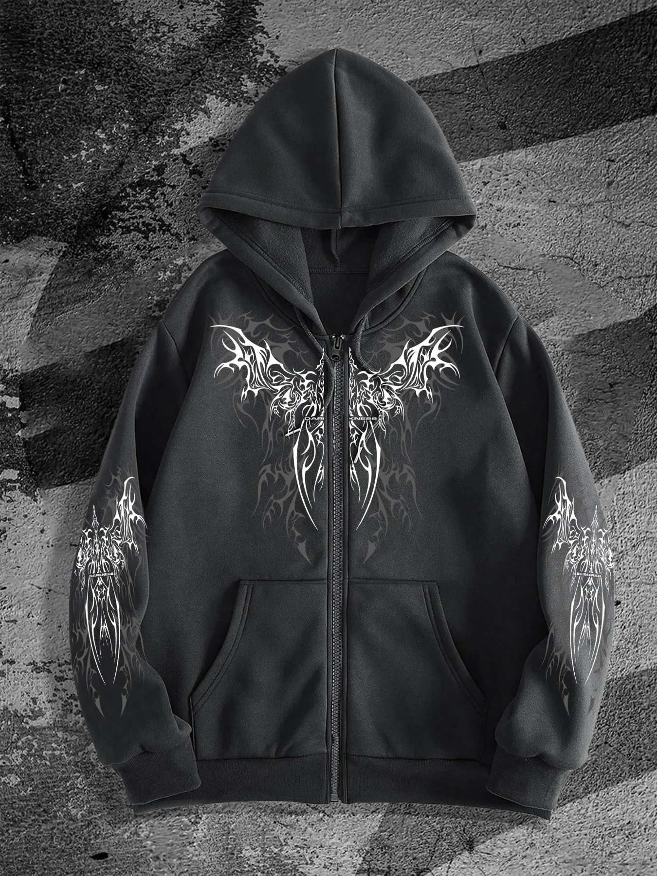 Best-selling Original Dark-style Printed Design Zipper Hooded Sweatshirt, Trendy Street Fashion Trend Zipper Hooded Sweatshirt