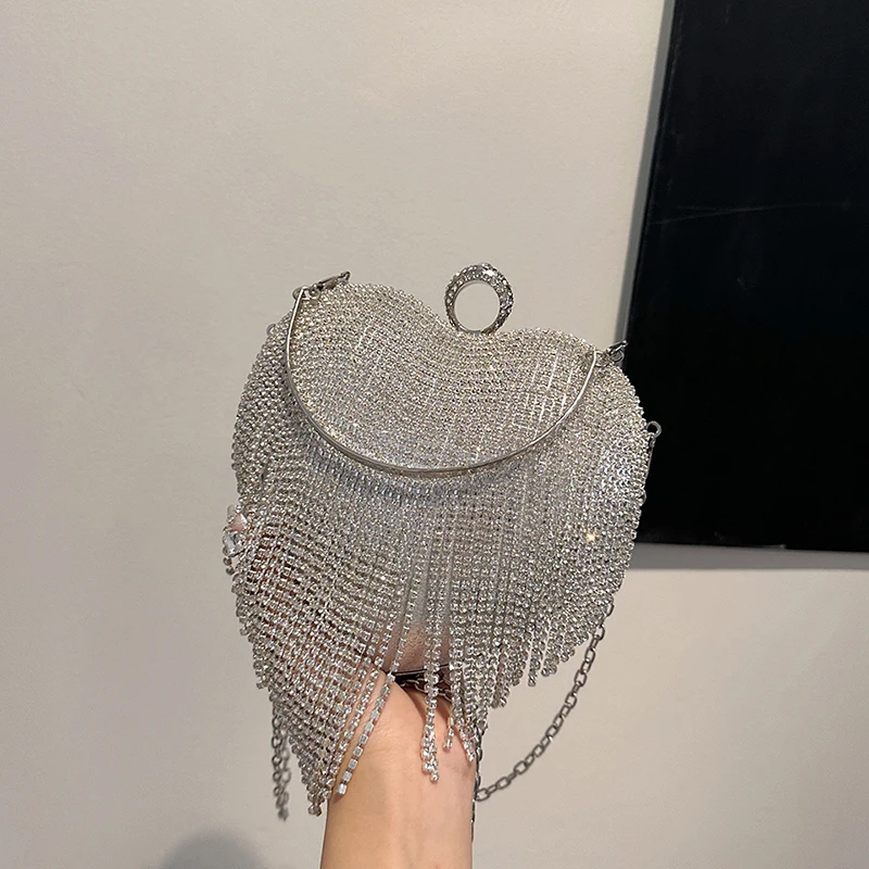 

Tassel Luxury Handbag for Women 2024 New Celebrity Chain Shoulder Bag for Women Handmade Diamond Heart Handbag for Women