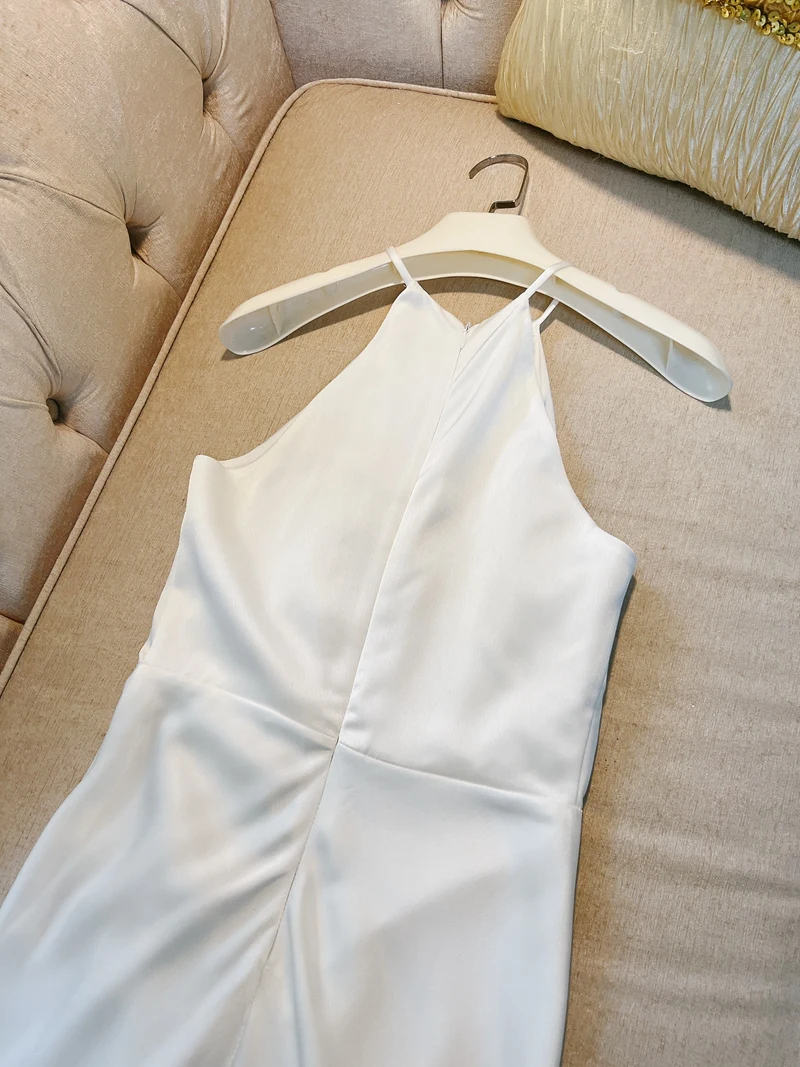 Ele Franse Sle Satijnen Wrap Neline Jurk Lange Zomeravond Dr Hoge Taille Tailored Fi Tail Holiday Dr