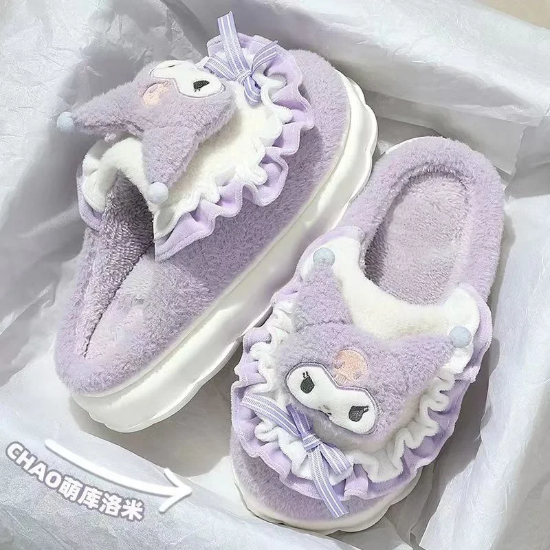 Sanurgente Cartoon Hello Kitty Pantoufles pour femmes, My Melody Kuromi Cinnamoroll Cotton Shoes, Kawaii Shoes, Warm and Thickened Cotton, Winter