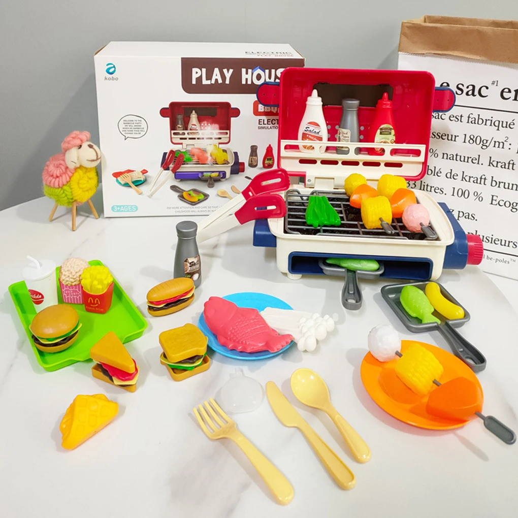Ensemble de Barbecue avec lumière de pulvérisation, jeu de simulation pour enfants, jouet de cuisine, jouets éducatifs pour enfants, cadeaux de noël