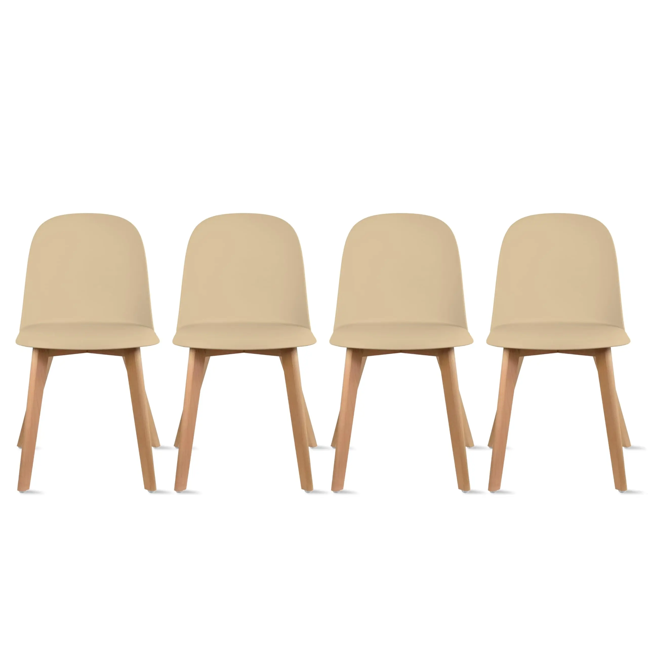 Set of 4 Modern Armless Dining Chairs | Plastic Shell Seat with Wooden Legs | Indoor or Outdoor Use | Home Kitchen