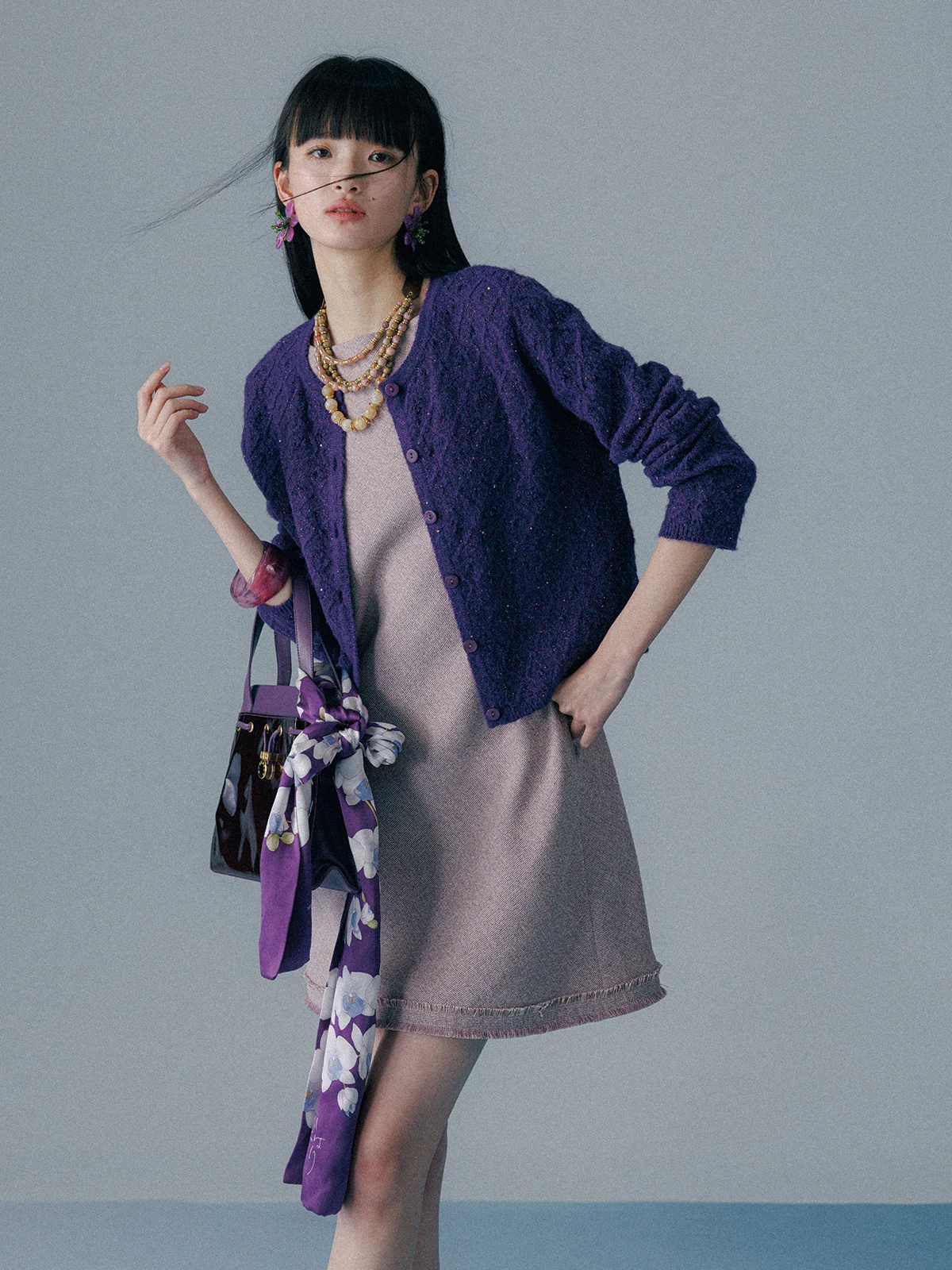 

Silk And Mohair Knitted Open Cardigan Bead Design Camere Woolen Knitted Women's Faion Spring Straight Cut Long Sve Car...